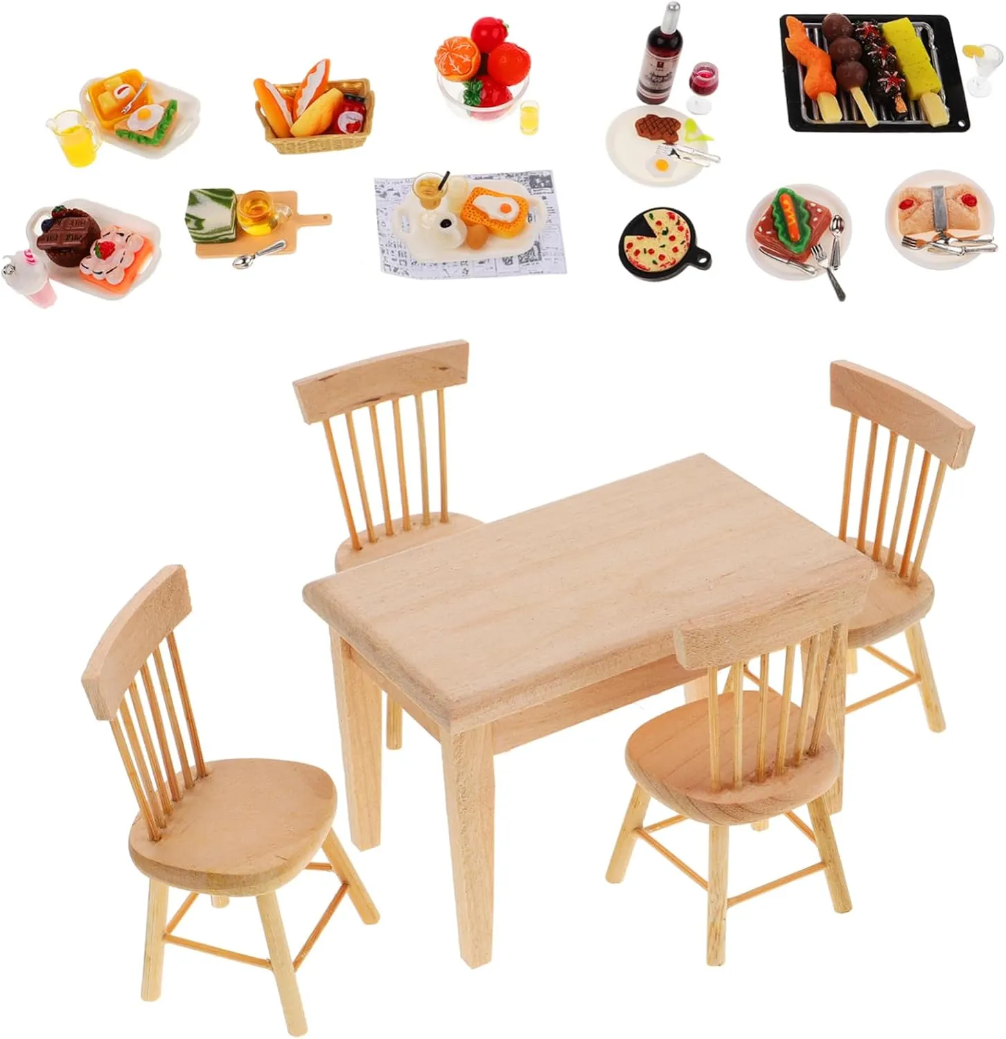 1 Set Dining Table and Chair for Dollhouse Realistic Miniature Kitchen Accessories with Food for Miniature Scene Decoration and Dollhouse Landscaping