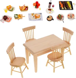 1 Set Dining Table and Chair for Dollhouse Realistic Miniature Kitchen Accessories with Food for Miniature Scene Decoration and Dollhouse Landscaping