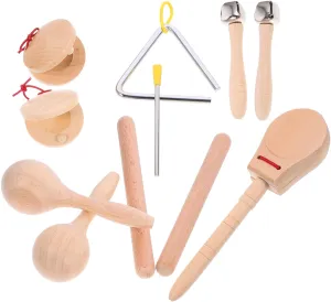 1 Set Wooden Musical Instruments for Ages Rhythm Bells Maraca Castanet Bell Safe and Educational for Develops Creativity and Musical Skills