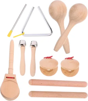 1 Set Wooden Rhythm Percussion Instruments for Educational Maracas Bell Castanet Bells for Indoor and Birthday