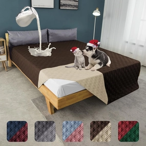 100% Waterproof Dog Bed Cover 52x82 inch Reversible Reusable Camping Mat for Kids/Pet/Dog/Cat Washable Geometric Embroidery Blanket Patchwork Brown Beige
