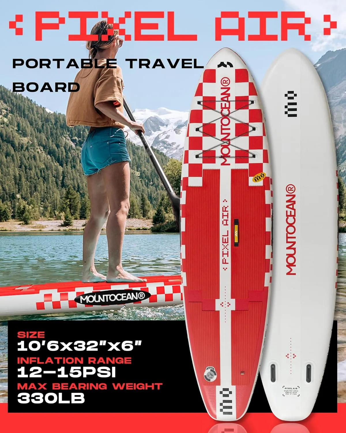 10'6''Stand Up Paddle Board Inflatable Light Weight Compact Travel ISUP Board with Full Set Accessories,4 Piece AD Paddle,Small Size Travel Backpack Inflatable Paddleboard for Adults Paddling, Surfing