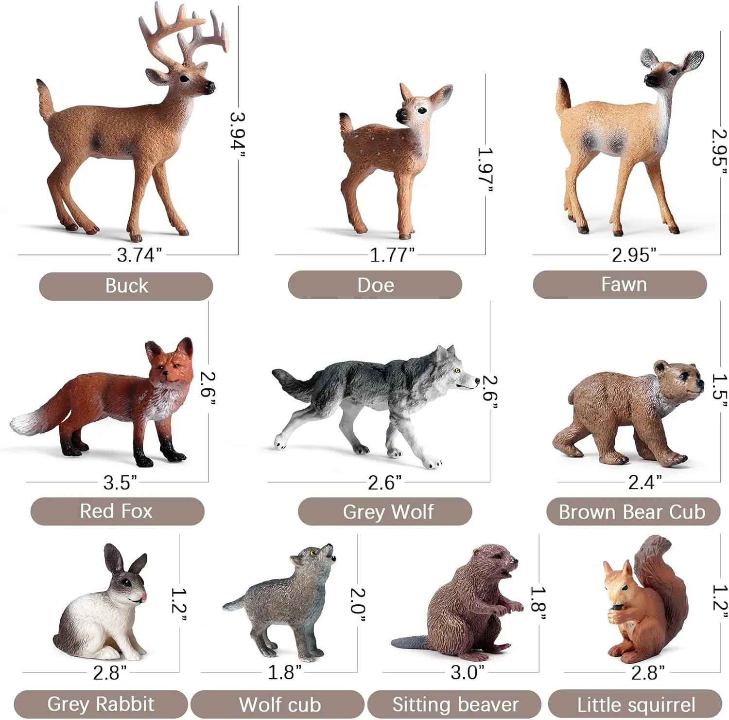 10pcs Forest Animal Toys Figures, Realistic Woodland Creatures Figurines, Plastic Animals Miniature Toys Cake Topper