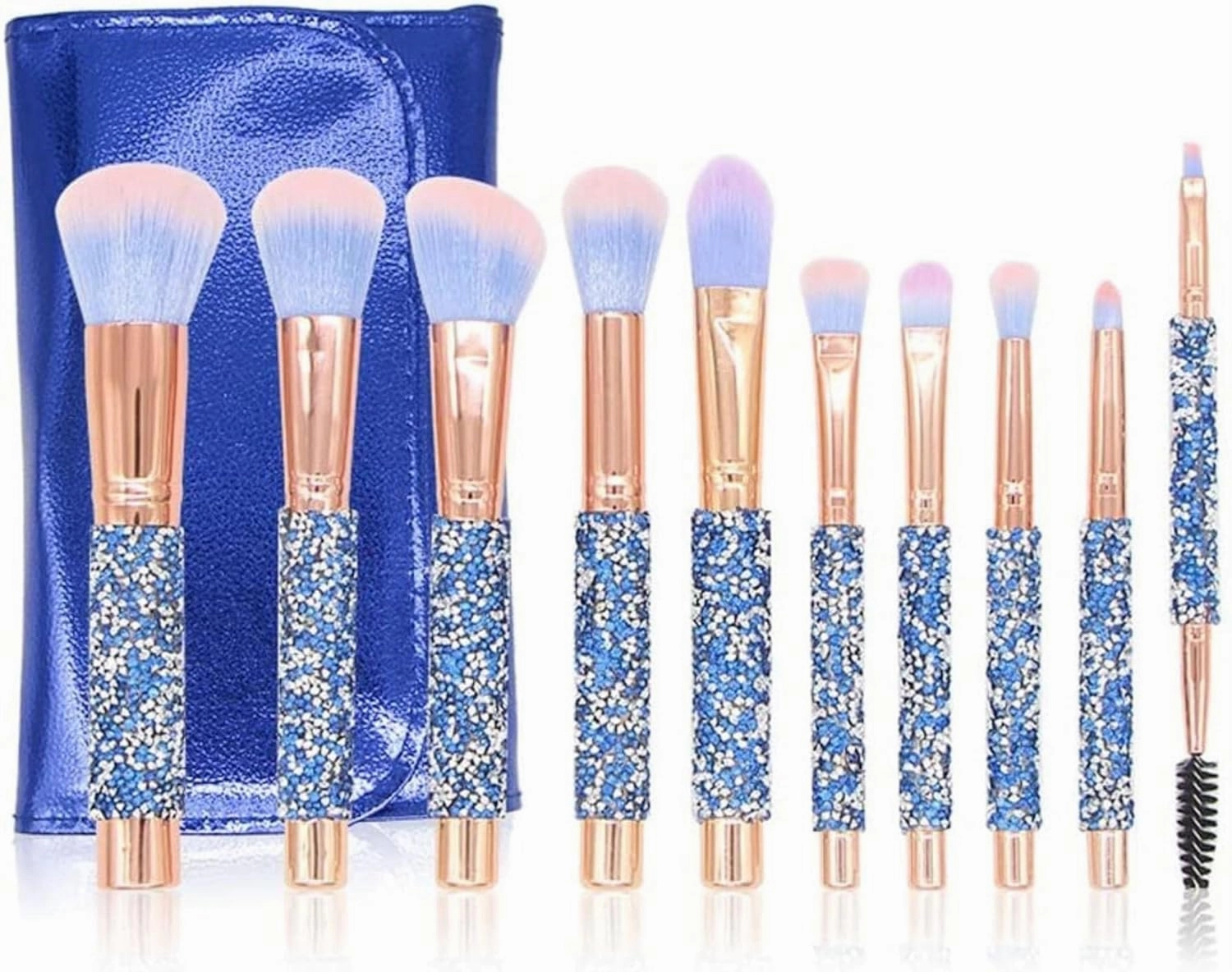10pcs Diamond Makeup Brushes Set Glitter Shiny Crystal Brush with PU Bag Foundation Blush Kit
