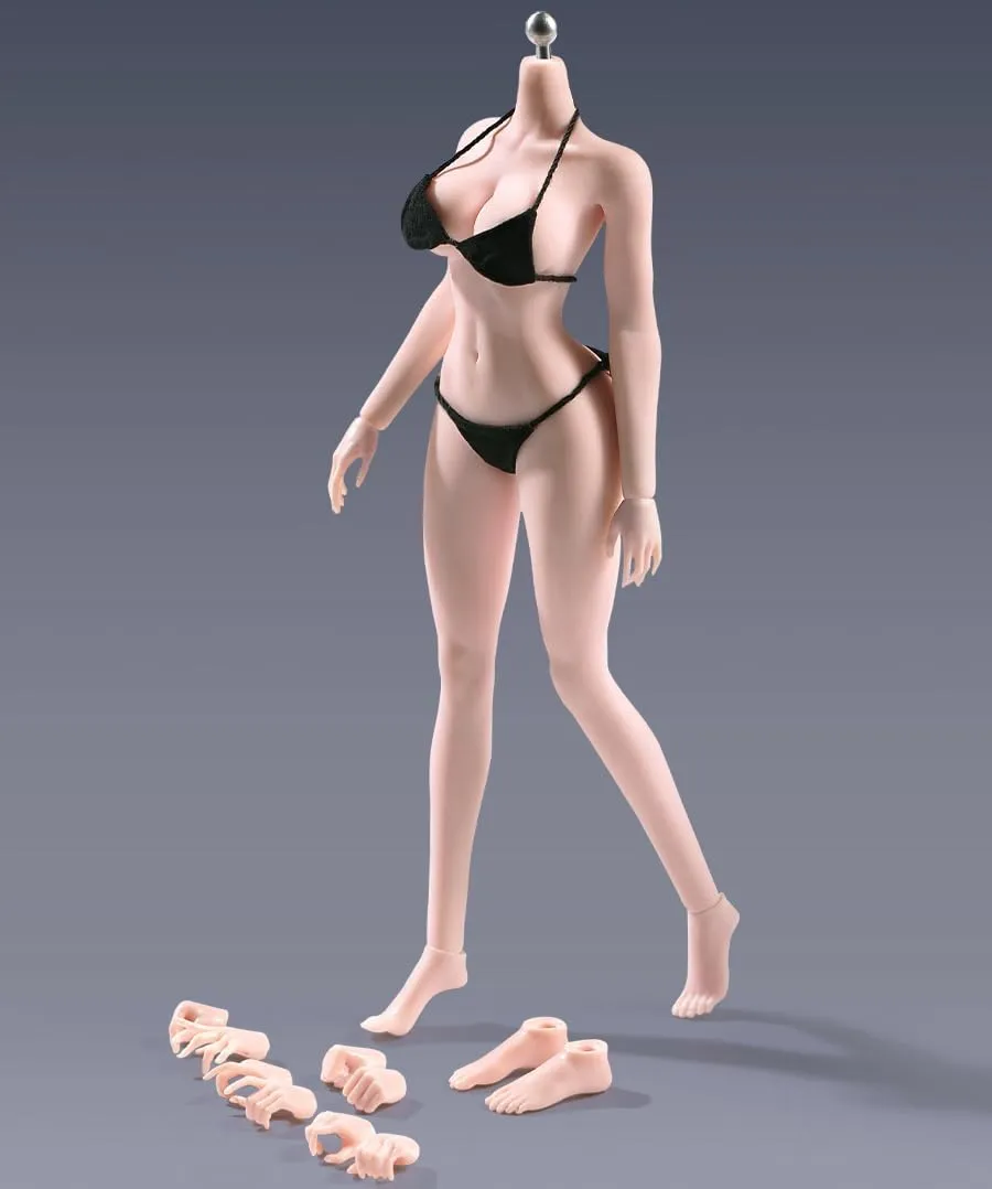 1/12 Scale Female Action Figure, 6 Inch Flexible Seamless Plump Bodybuilding Type Girl Action Figure Doll Model with Detachable Feet Shapes (Pale Skin)
