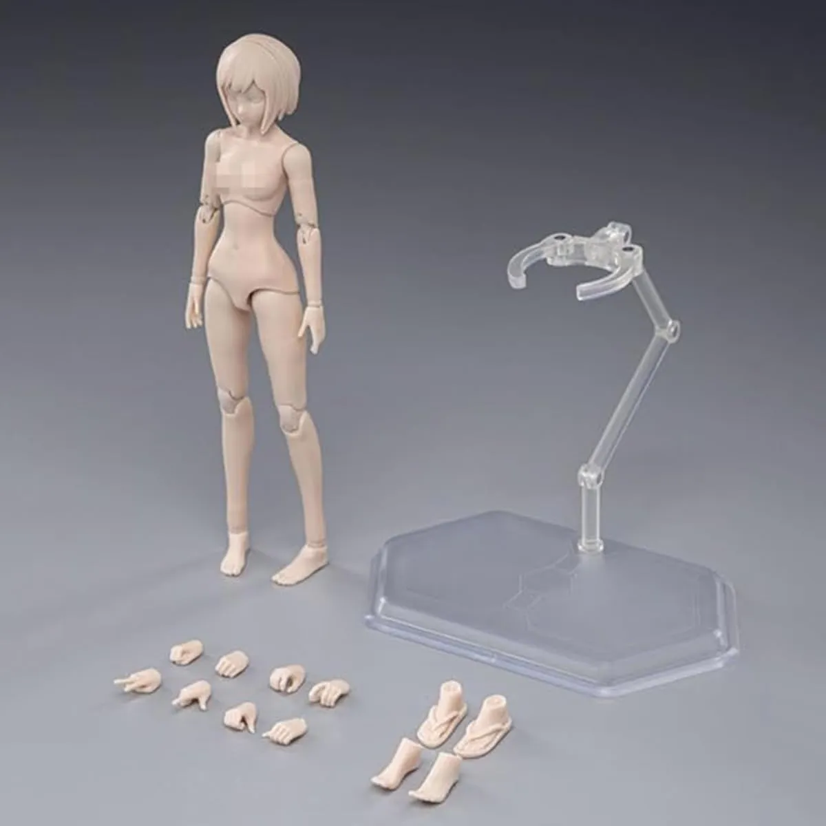 1/12 Scale Female Action Figure Body, 6 inches Flexible Ball Joint Female Action Figure Girl Doll Model with Head Sculpt & Detachable Hands & Feet Shapes & Holder Accessories (Little Bust)