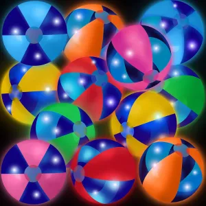 12 Pcs LED Beach Balls 16'' Colorful Jumbo Pool Balls Glow in the Dark Light up Giant Inflatable for Summer Hawaiian Tropical Theme Beach Party Decorations Water Game Accessory(Mixed Color)
