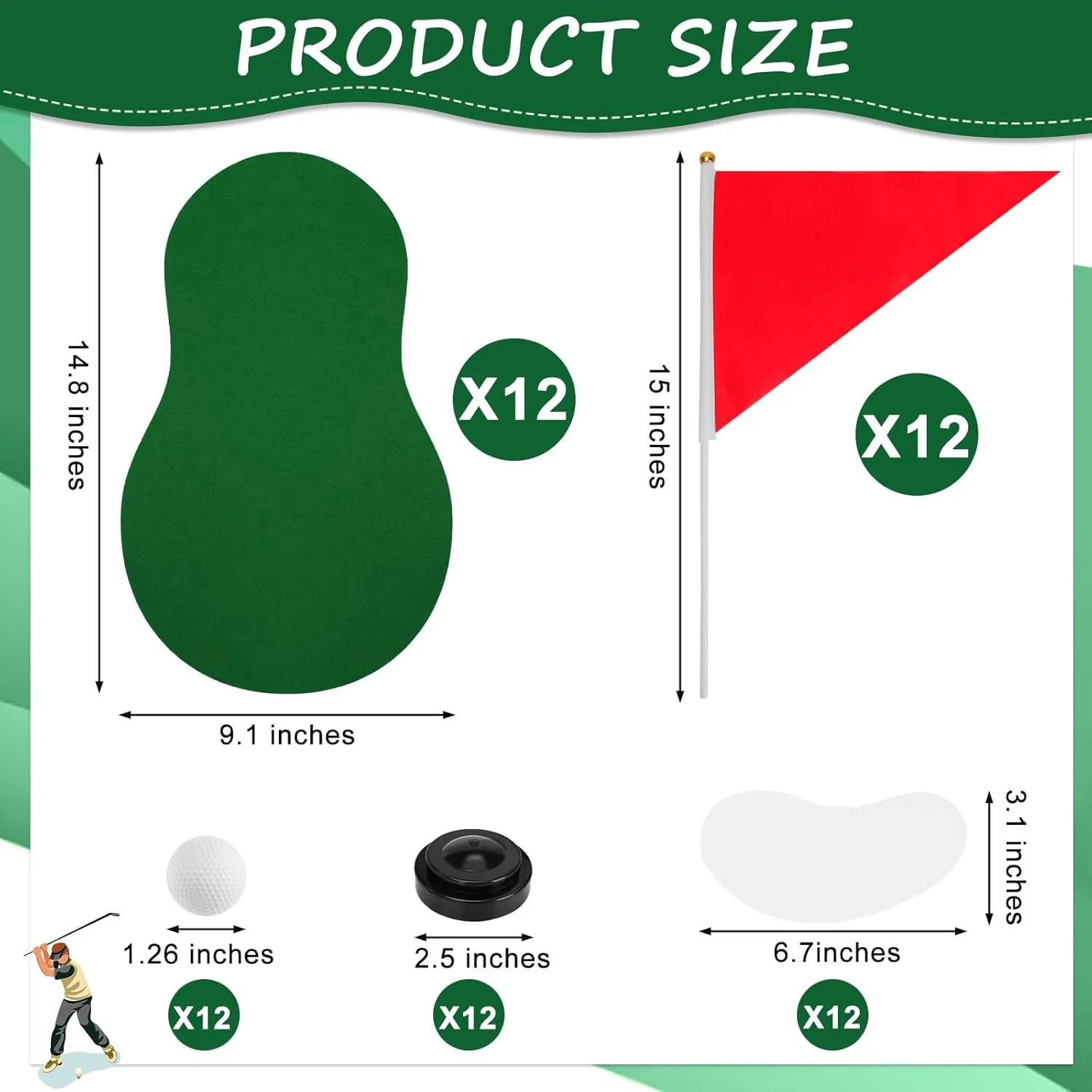 12 Set Golf Centerpieces Table Decorations Golf Themed Party Supplies Including Green Mats Ball Sand Trap Red Flag Plastic Flag Stand for Golf Sport Themed Birthday Decor (12 Set)