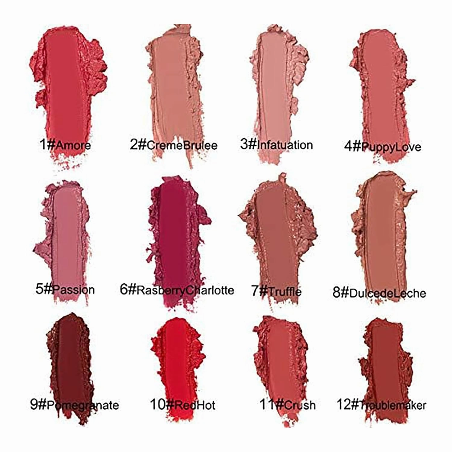 12 Colors Cream Texture Lipstick Waterproof, 12 Color Cream Lip Gloss, Portrayi 12 Colors Cream Texture Lipstick, Non Stick Cup Lipstick, Long-Lasting Moisturizing Lip Lipstick (11, 4ml)