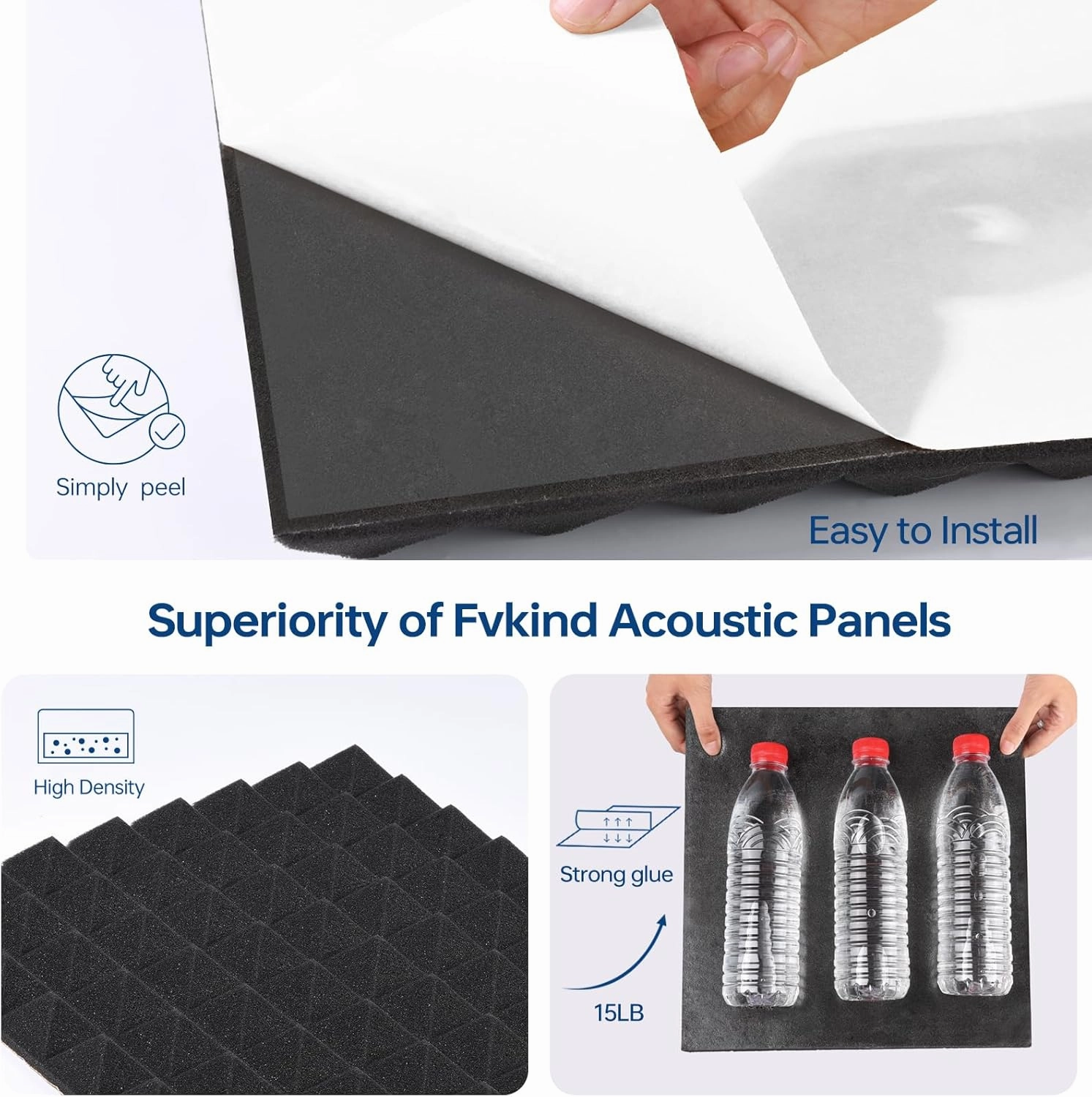 12 Pack Soundproof Wall Panels, 1" X 12" X 12" Self-Adhesive Pyramid Acoustic Foam, High Density Acoustic Panels for Home Studio, Quick-Recovery Sound Proof Panels for Walls, Black