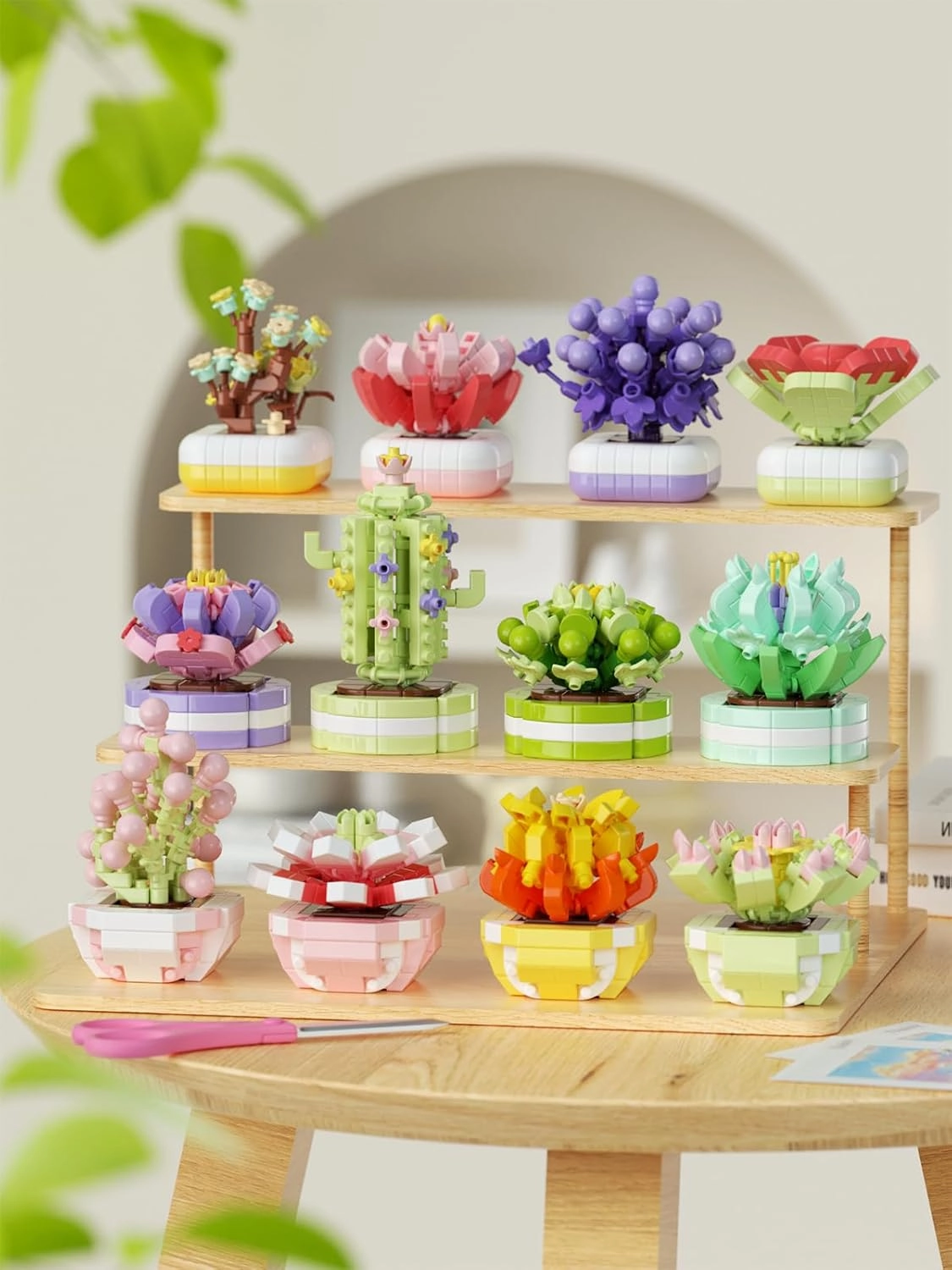 12 Set Succulent Plant Building Blocks Set - DIY Mini Potted Bonsai, Creative Artificial Botanical Decor Toy for Home and Office