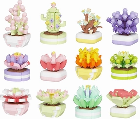 12 Set Succulent Plant Building Blocks Set - DIY Mini Potted Bonsai, Creative Artificial Botanical Decor Toy for Home and Office