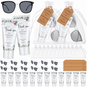 12 Sets Mini Sunscreen and Sunglasses Bulk for Wedding Party Spf30 Water Resistant Sunscreen Lotion Bulk 1oz Travel Size for Thank You Gifts Wedding Party Supplies (Floral)