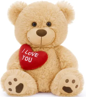 12" Teddy Bear with Heart, Cute Brown Teddy Bear Stuffed Animals for Valentines Soft Bear Plushie Toy Stuffed Bear Plush Gifts for Girlfriend Kid