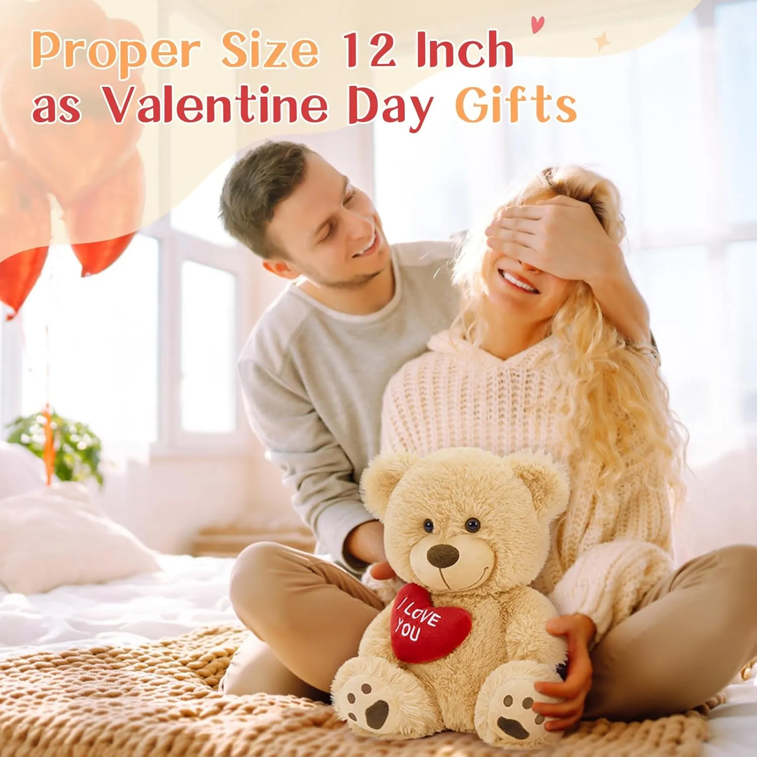 12" Teddy Bear with Heart, Cute Brown Teddy Bear Stuffed Animals for Valentines Soft Bear Plushie Toy Stuffed Bear Plush Gifts for Girlfriend Kid