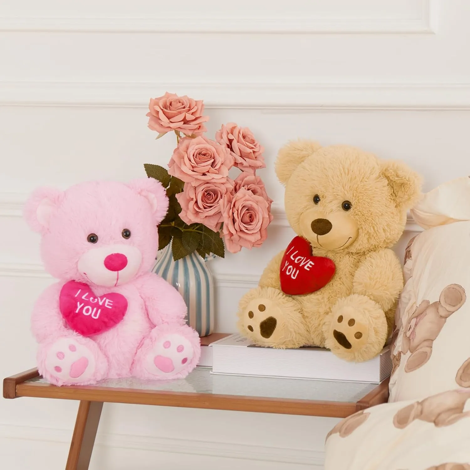 12" Teddy Bear with Heart, Cute Brown Teddy Bear Stuffed Animals for Valentines Soft Bear Plushie Toy Stuffed Bear Plush Gifts for Girlfriend Kid
