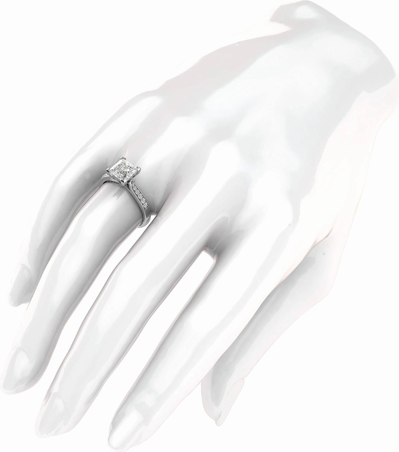 14k White Gold Solitaire 1.5ct Simulated Princess Cut Diamond or Moissanite Engagement Ring Side Stones Promise Bridal Ring