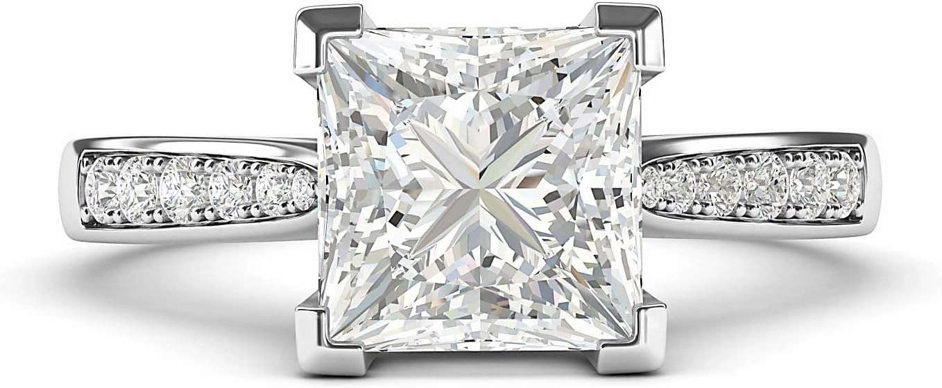 14k White Gold Solitaire 1.5ct Simulated Princess Cut Diamond or Moissanite Engagement Ring Side Stones Promise Bridal Ring