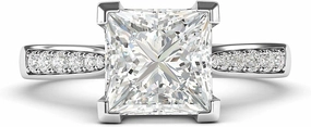 14k White Gold Solitaire 1.5ct Simulated Princess Cut Diamond or Moissanite Engagement Ring Side Stones Promise Bridal Ring
