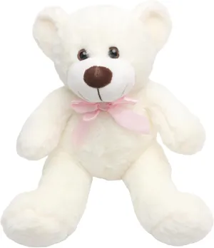 14" White Teddy Bear Plush Toy, Cute Bear Stuffed Animal with Pink Bow, Soft & Huggable Plush, Birthday Valentine’s Day, Perfect for Kids Girlfriends Babies Friends