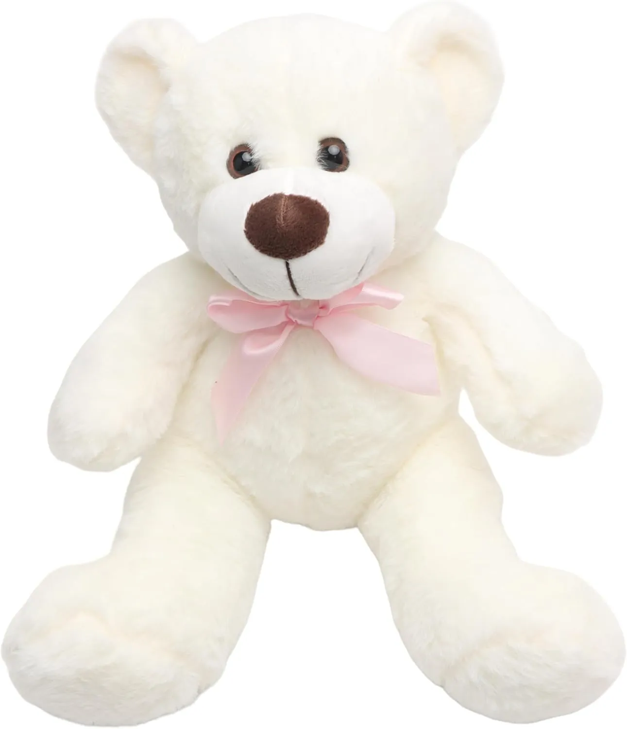 14" White Teddy Bear Plush Toy, Cute Bear Stuffed Animal with Pink Bow, Soft & Huggable Plush, Birthday Valentine’s Day, Perfect for Kids Girlfriends Babies Friends