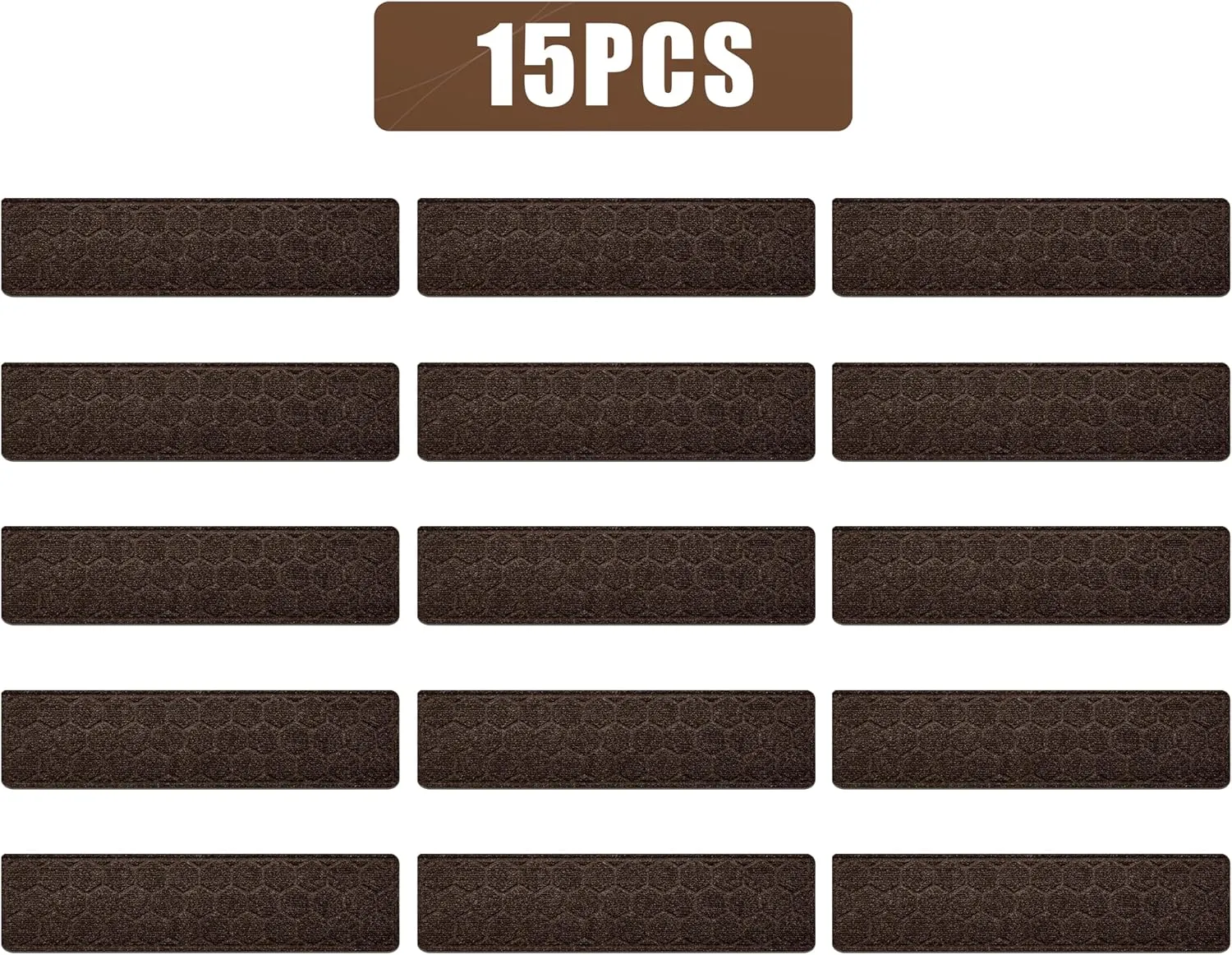 15 Pack 8 "X 30" Non-Slip Carpet Stair Treads for Indoor Wooden Steps, Made of Polyester and Reusable Adhesive, Suitable for Kids Elders and Pets（Brown Hexagon）