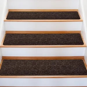 15 Pack 8 "X 30" Non-Slip Carpet Stair Treads for Indoor Wooden Steps, Made of Polyester and Reusable Adhesive, Suitable for Kids Elders and Pets（Brown Hexagon）