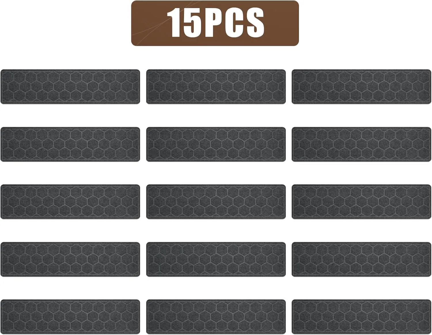15 Pack 8 "X 30" Non-Slip Carpet Stair Treads for Indoor Wooden Steps, Made of Polyester and Reusable Adhesive, Suitable for Kids Elders and Pets（Grey Hexagon）