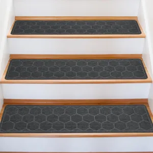 15 Pack 8 "X 30" Non-Slip Carpet Stair Treads for Indoor Wooden Steps, Made of Polyester and Reusable Adhesive, Suitable for Kids Elders and Pets（Grey Hexagon）