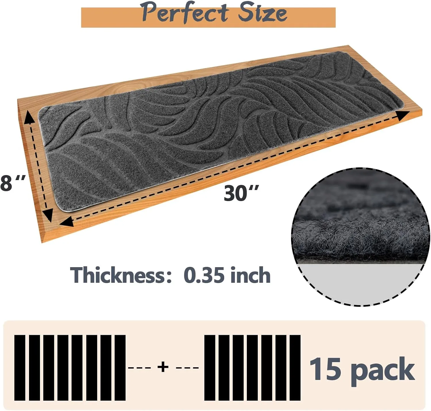 15 Pack Non Slip Stair Treads,8" X 30" Non Slip Carpet Stair Treads with Reusable Adhesive Rubber Backing,Staircase Step Treads Carpet Treads for Wooden Steps Indoor (Dark Gray)