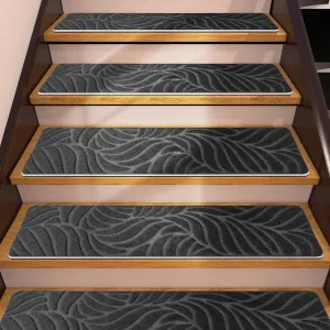 15 Pack Non Slip Stair Treads,8" X 30" Non Slip Carpet Stair Treads with Reusable Adhesive Rubber Backing,Staircase Step Treads Carpet Treads for Wooden Steps Indoor (Dark Gray)