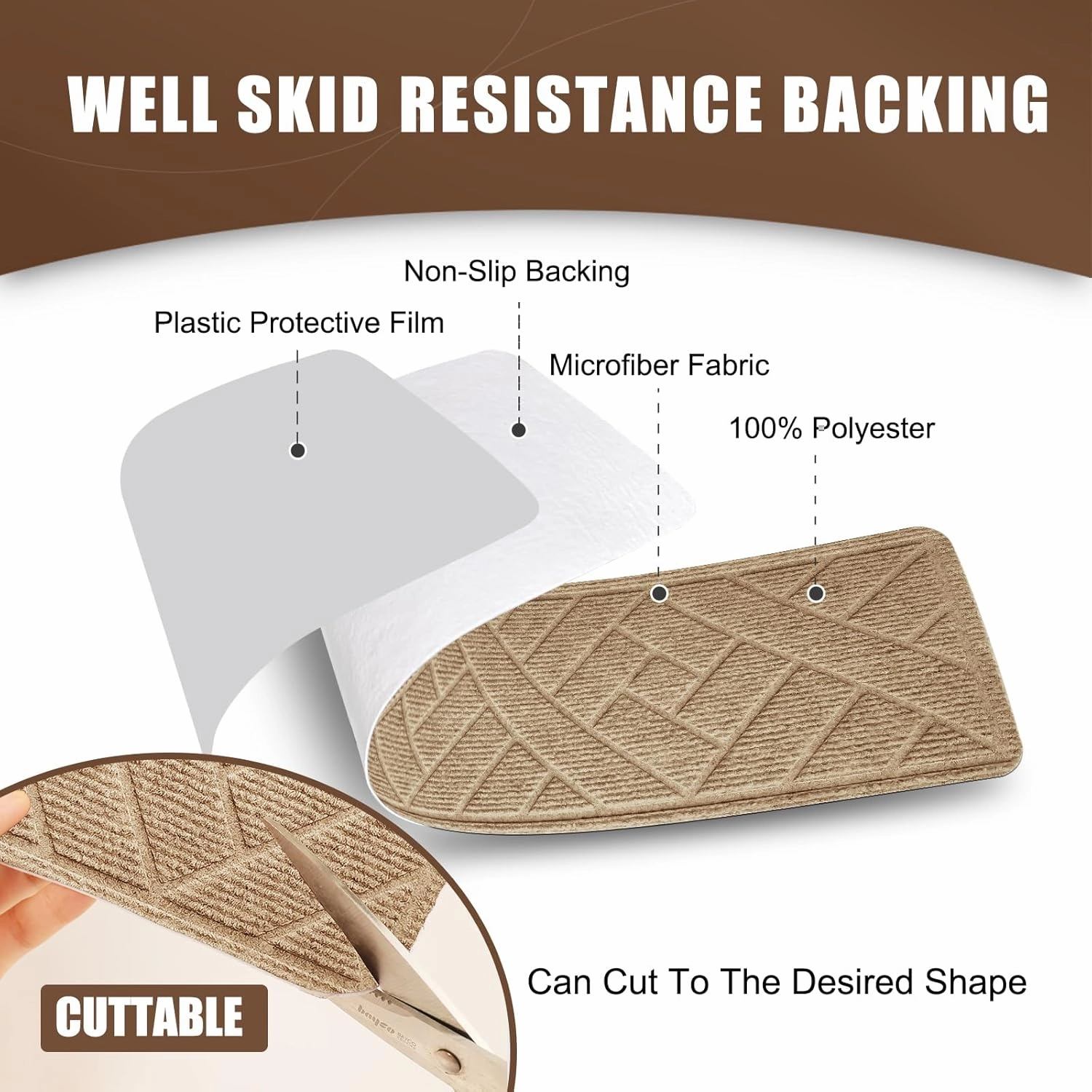 15 Pack 8 "X 30" Non-Slip Carpet Stair Treads for Indoor Wooden Steps, Made of Polyester and Reusable Adhesive, Suitable for Kids Elders and Pets（Beige Lines）