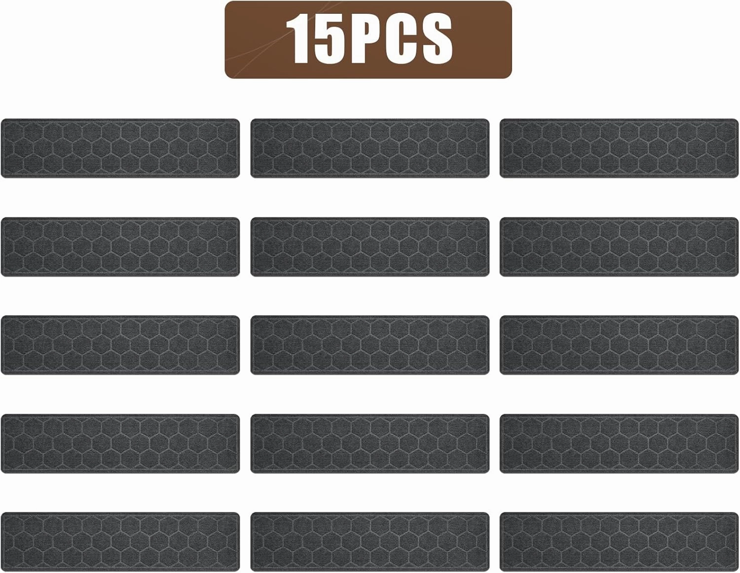 15 Pack 8 "X 30" Non-Slip Carpet Stair Treads for Indoor Wooden Steps, Made of Polyester and Reusable Adhesive, Suitable for Kids Elders and Pets（Grey Hexagon）
