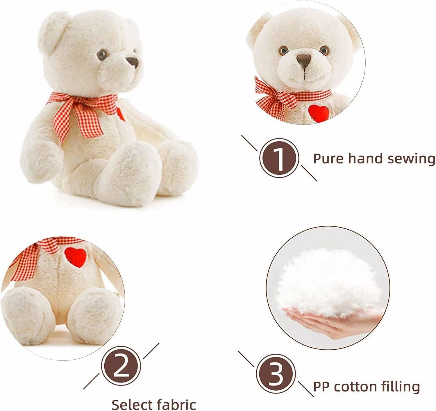 15”Teddy Bear with Heart Cute White Teddy Bear Stuffed Animals for Valentines Day Soft Stuffed Bear Plush Bear Plushie Toys Gifts for Girlfriend Boyfriend Kid