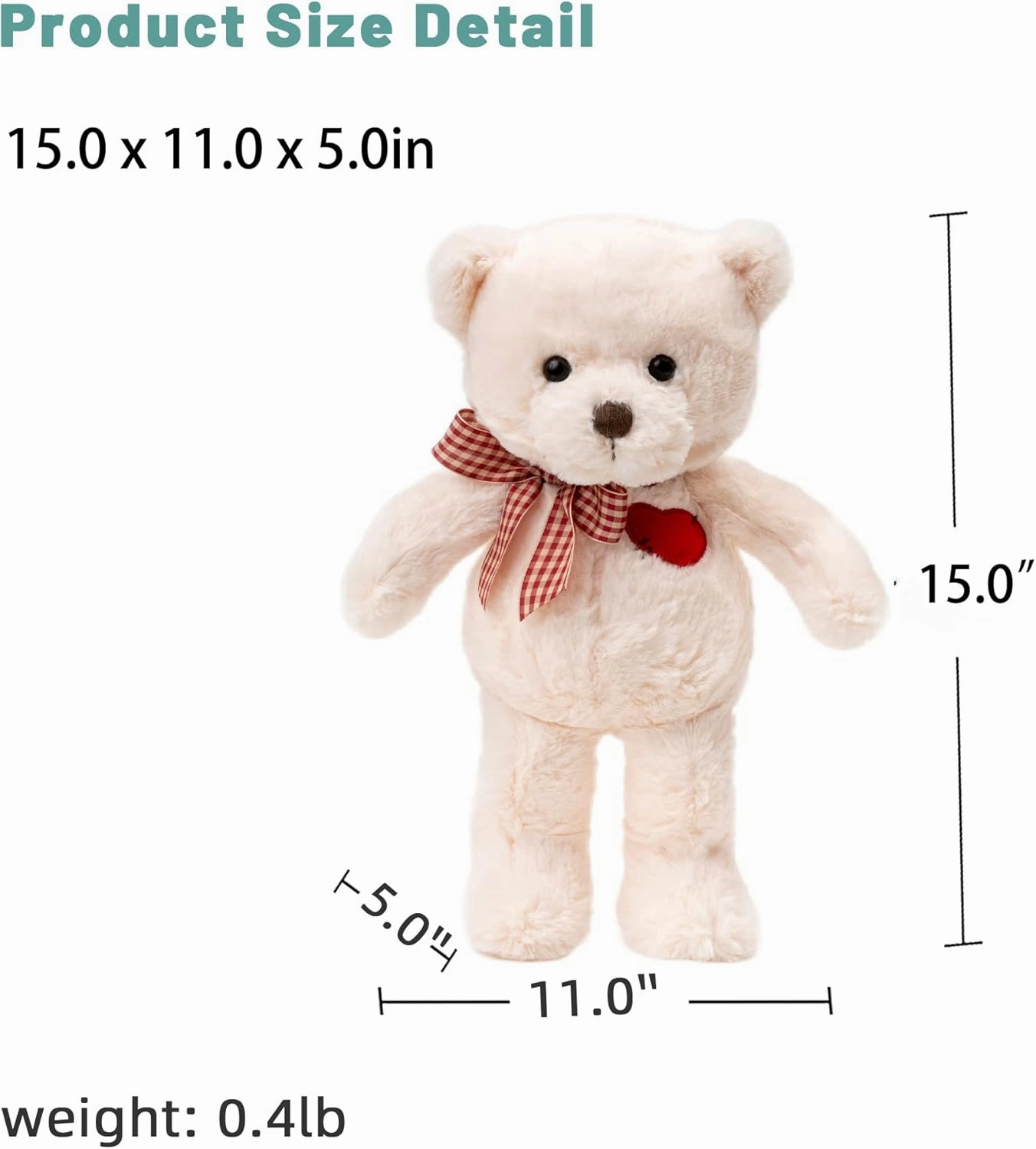 15”Teddy Bear with Heart Cute White Teddy Bear Stuffed Animals for Valentines Day Soft Stuffed Bear Plush Bear Plushie Toys Gifts for Girlfriend Boyfriend Kid