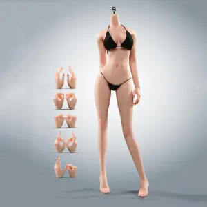 1/6 Scale Female Action Figure Body, 12 inches Slender Seamless Action Figure Body, Super Realistic Soft & Flexible Female Figure Body Model with Detachable 5 Pairs of Hand Gesture (Normal Skin)