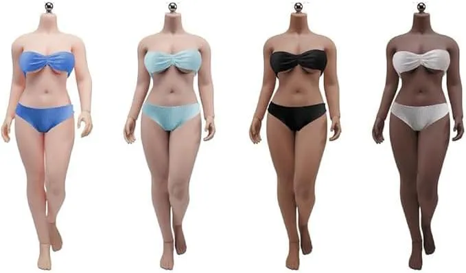 1/6 Scale Female Action Figure Body, 12inches Full-Figured Large Bust Flexible Seamless Female Action Figure Model with Detachable Hands & Feet & Clothing Accessories (Suntan Skin)