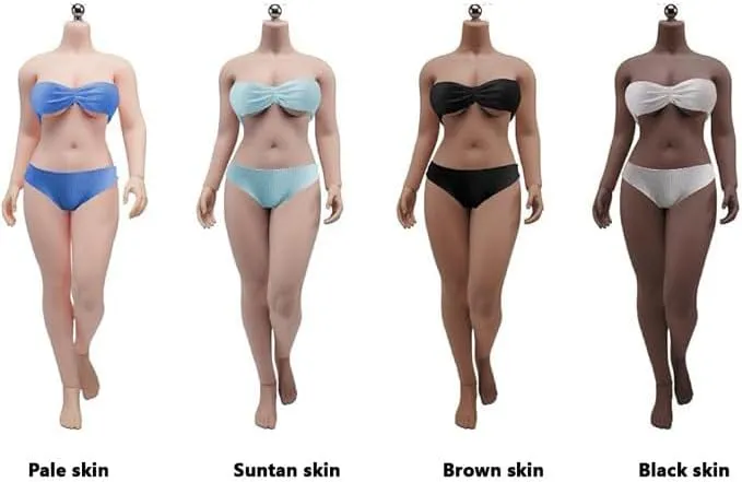 1/6 Scale Female Action Figure Body, 12inches Full-Figured Large Bust Flexible Seamless Female Action Figure Model with Detachable Hands & Feet & Clothing Accessories (Suntan Skin)