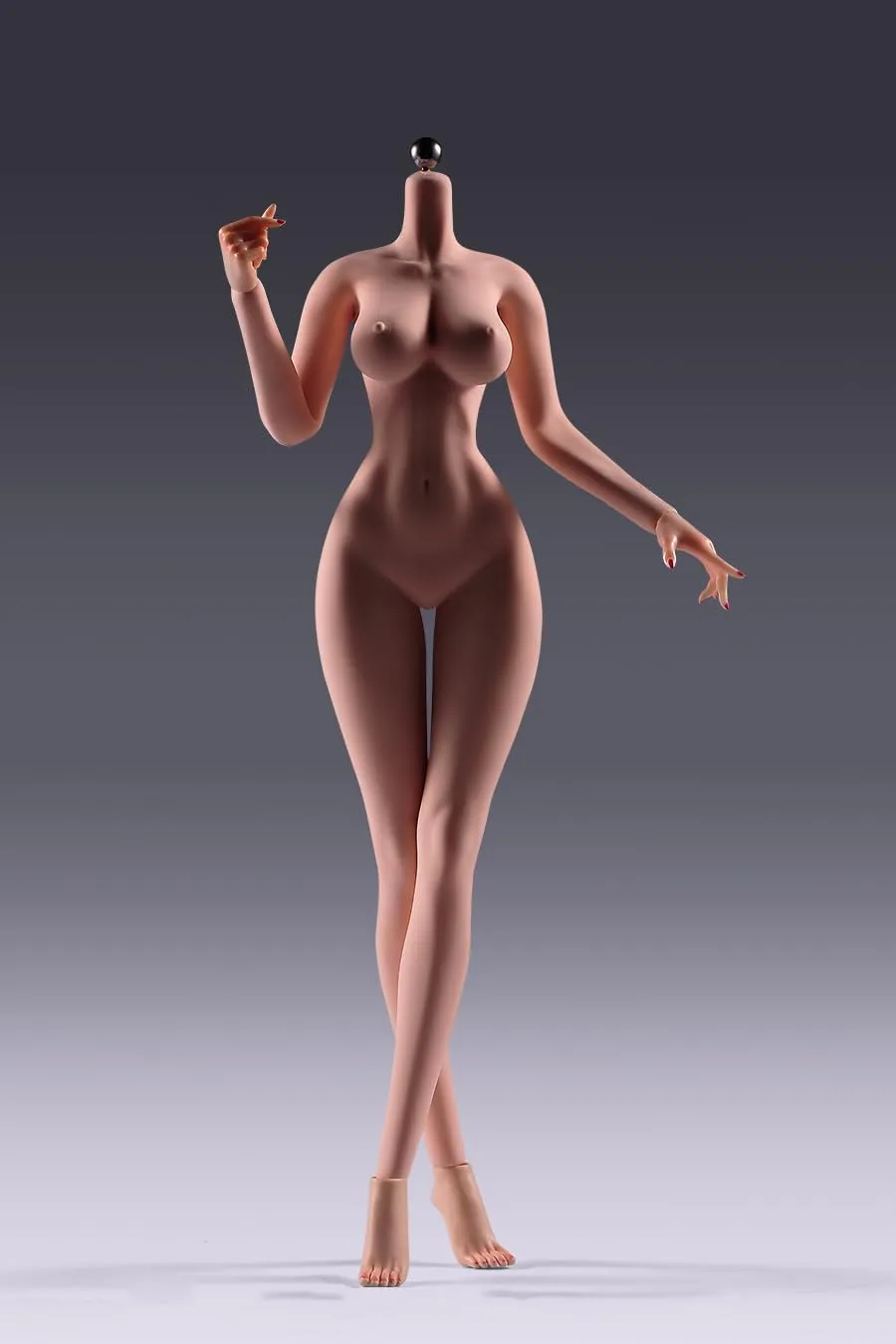1/6 Scale Female Body, 12inch Super Flexible Seamless Large Breast Copper Suntan Skin Figure Slender Waist Soft Miniature Action Figure Body with Detachable Feet ﻿