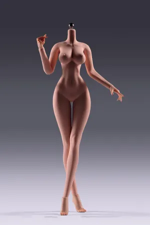 1/6 Scale Female Body, 12inch Super Flexible Seamless Large Breast Copper Suntan Skin Figure Slender Waist Soft Miniature Action Figure Body with Detachable Feet ﻿