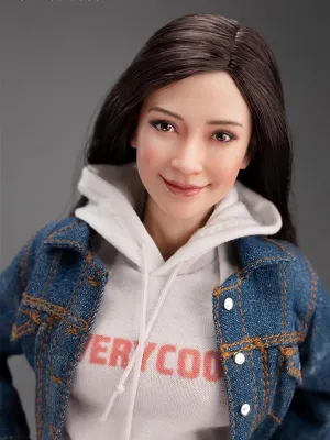 1/6 Scale Female Head Sculpt, Beauty Asian Girl Head Carved for 12inch Action Figure Body Doll, 1/6 Scale Painted Cute Girl Natural Makeup Female Head Sculpt Accessory (Black Long Straight Hair)