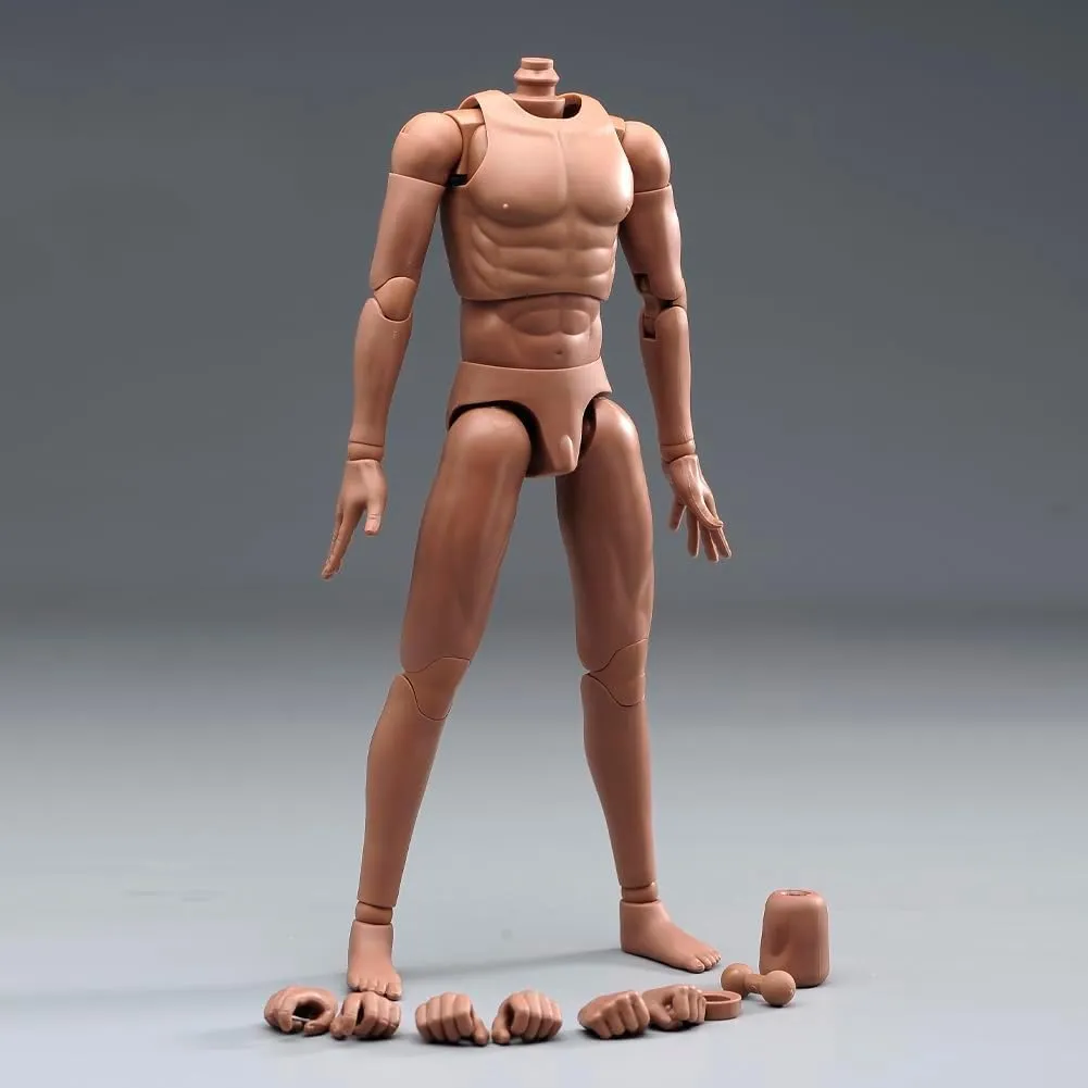 1/6 Scale Male Action Figure, 12 Inch Muscle Man Flexible Ball-Jointed Aciton Figure, Miniature 1/6 Male Muscular Action Figure Body Model With Detachable Hand Gesture Shapes Accessories (suntan skin)