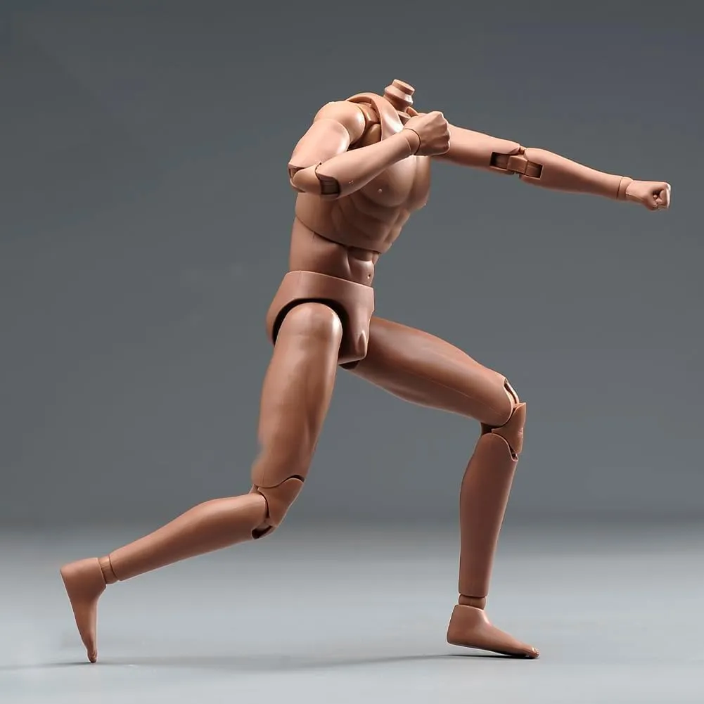 1/6 Scale Male Action Figure, 12 Inch Muscle Man Flexible Ball-Jointed Aciton Figure, Miniature 1/6 Male Muscular Action Figure Body Model With Detachable Hand Gesture Shapes Accessories (suntan skin)