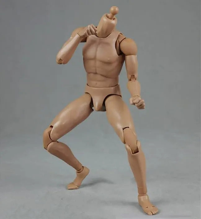 1/6 Scale Male Action Figure Body, 12 Inch Flexible Ball-joint Muscle Man Aciton Figure, 1/6 Strong Man Figure Model with Detachable Hands Gesture Shapes & Neck Connectors (Narrow Shoulders Standard)