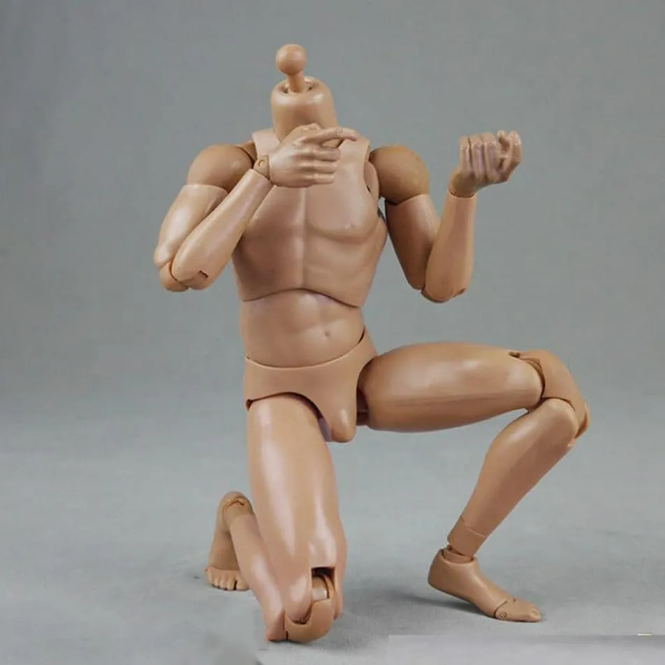 1/6 Scale Male Action Figure Body, 12 Inch Flexible Ball-joint Muscle Man Aciton Figure, 1/6 Strong Man Figure Model with Detachable Hands Gesture Shapes & Neck Connectors (Narrow Shoulders Standard)