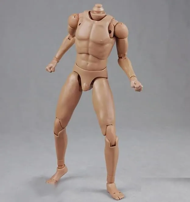 1/6 Scale Male Action Figure Body, 12 Inch Flexible Ball-joint Muscle Man Aciton Figure, 1/6 Strong Man Figure Model with Detachable Hands Gesture Shapes & Neck Connectors (Narrow Shoulders Standard)
