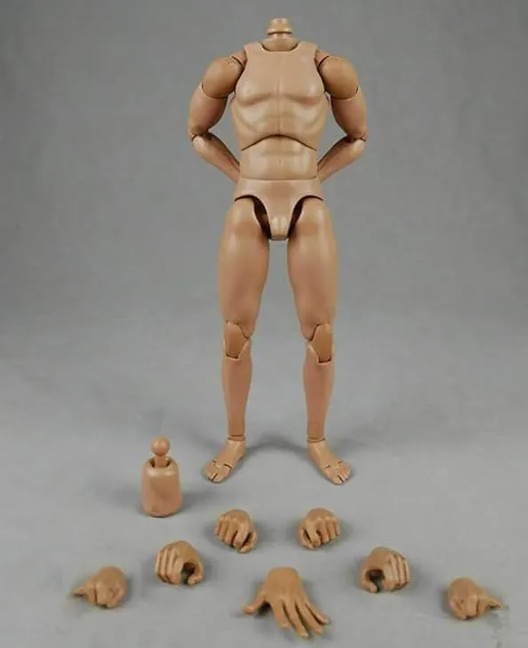 1/6 Scale Male Action Figure Body, 12 Inch Flexible Ball-joint Muscle Man Aciton Figure, 1/6 Strong Man Figure Model with Detachable Hands Gesture Shapes & Neck Connectors (Narrow Shoulders Standard)