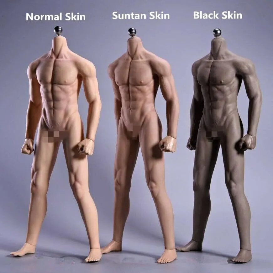 1/6 Scale Male Action Figure Body, 12 inches Seamless Flexible Muscle Man Aciton Figure Model, 1/6 Strong Male Action Figure with Detachable Hands & Feet Shapes & Various Accessories (Normal Skin)