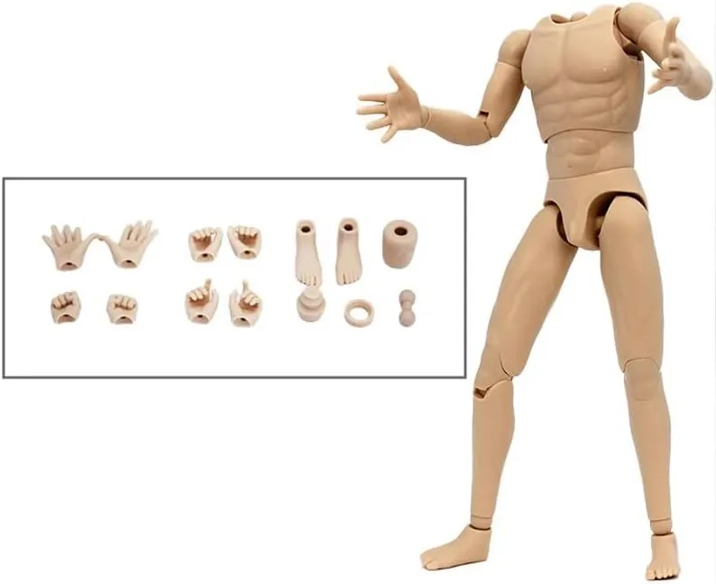 1/6 Scale Male Action Figure Body - Various Skin Color Options, 12 inches Miniature Flexible Ball-jointed Man Aciton Figure Model with Detachable 4 Pairs of Hand & 1 Pair of Feet Shapes (Fair Skin)