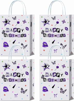 16 Pieces Purple Happy Birthday Goodie Bags for Pop Music Birthday Gift Snacks Treat Candy Favors Bags for Vocalist Music Tour Concert Party Fans Gathering Theme Birthday Party Decorations